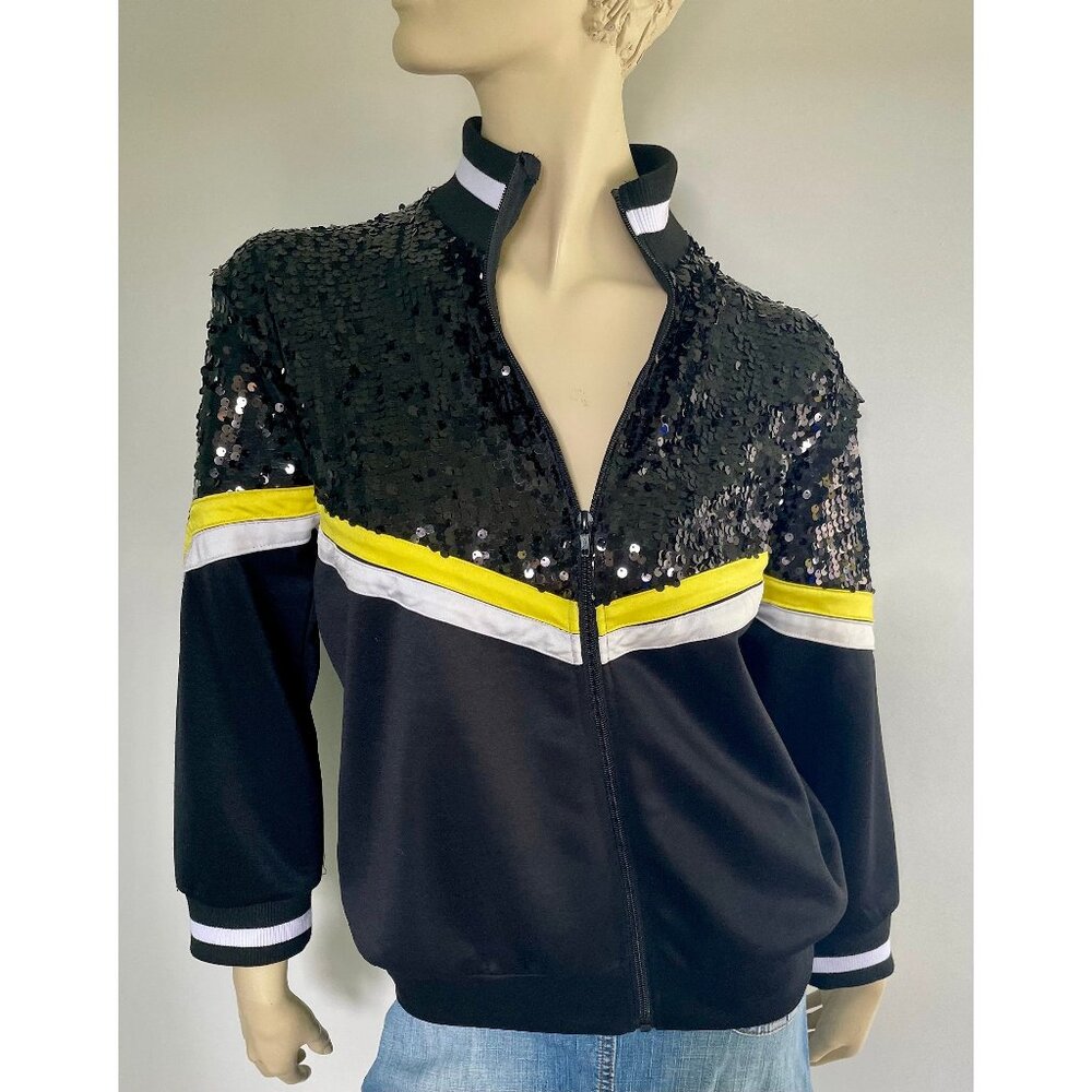 Vintage Track Jacket, Size M, Sequins Chevron Stripes Jacket, Fancy Athleisure